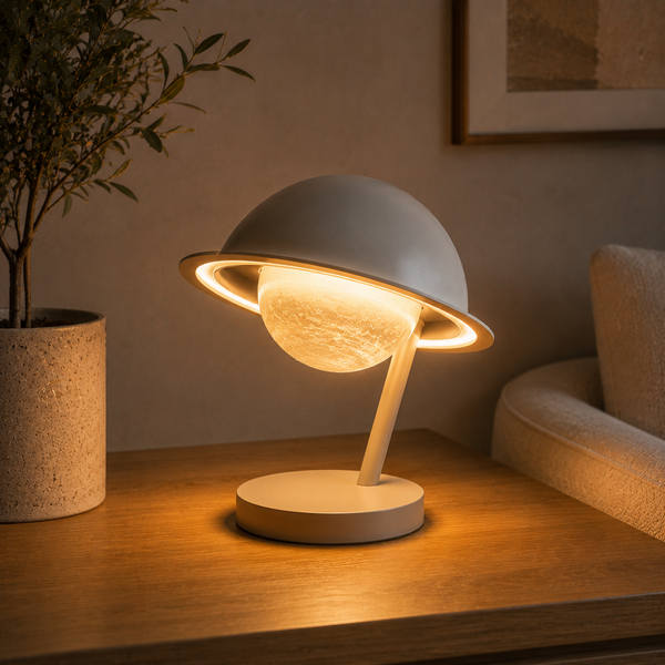 Nuvorly™ Orbit Halo Sculptural Table Lamp – Modern Planet-Inspired Ambient Desk Light with Textured Glass Globe & Warm Ring Illumination