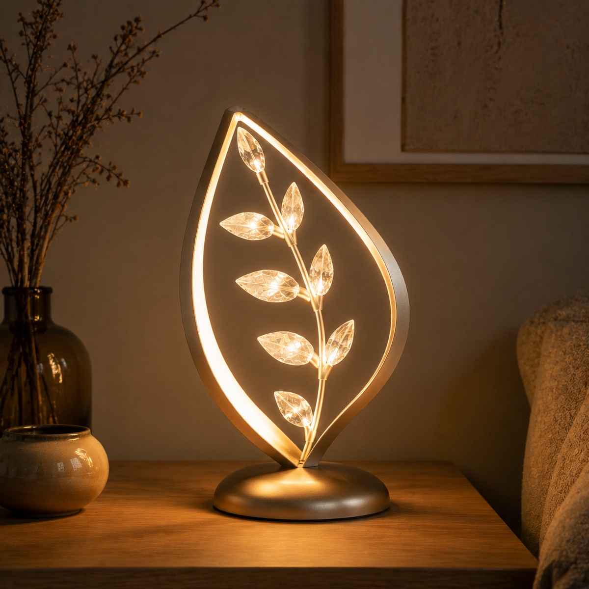 Nuvorly™ Everleaf Radiance Table Lamp – Crystal Leaf Sculptural Accent Light with Warm Botanical Glow for Bedroom & Living Room