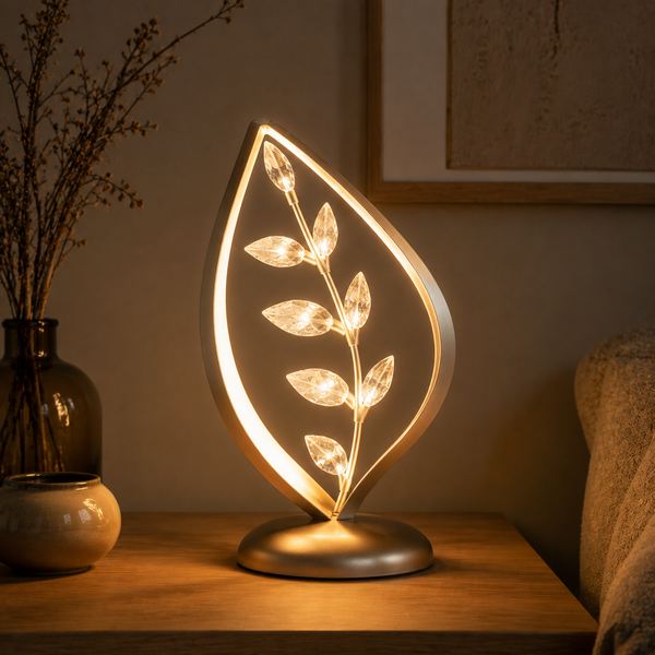 Nuvorly™ Everleaf Radiance Table Lamp – Crystal Leaf Sculptural Accent Light with Warm Botanical Glow for Bedroom & Living Room
