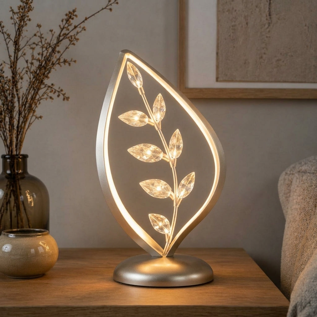 Nuvorly™ Everleaf Radiance Table Lamp – Crystal Leaf Sculptural Accent Light with Warm Botanical Glow for Bedroom & Living Room