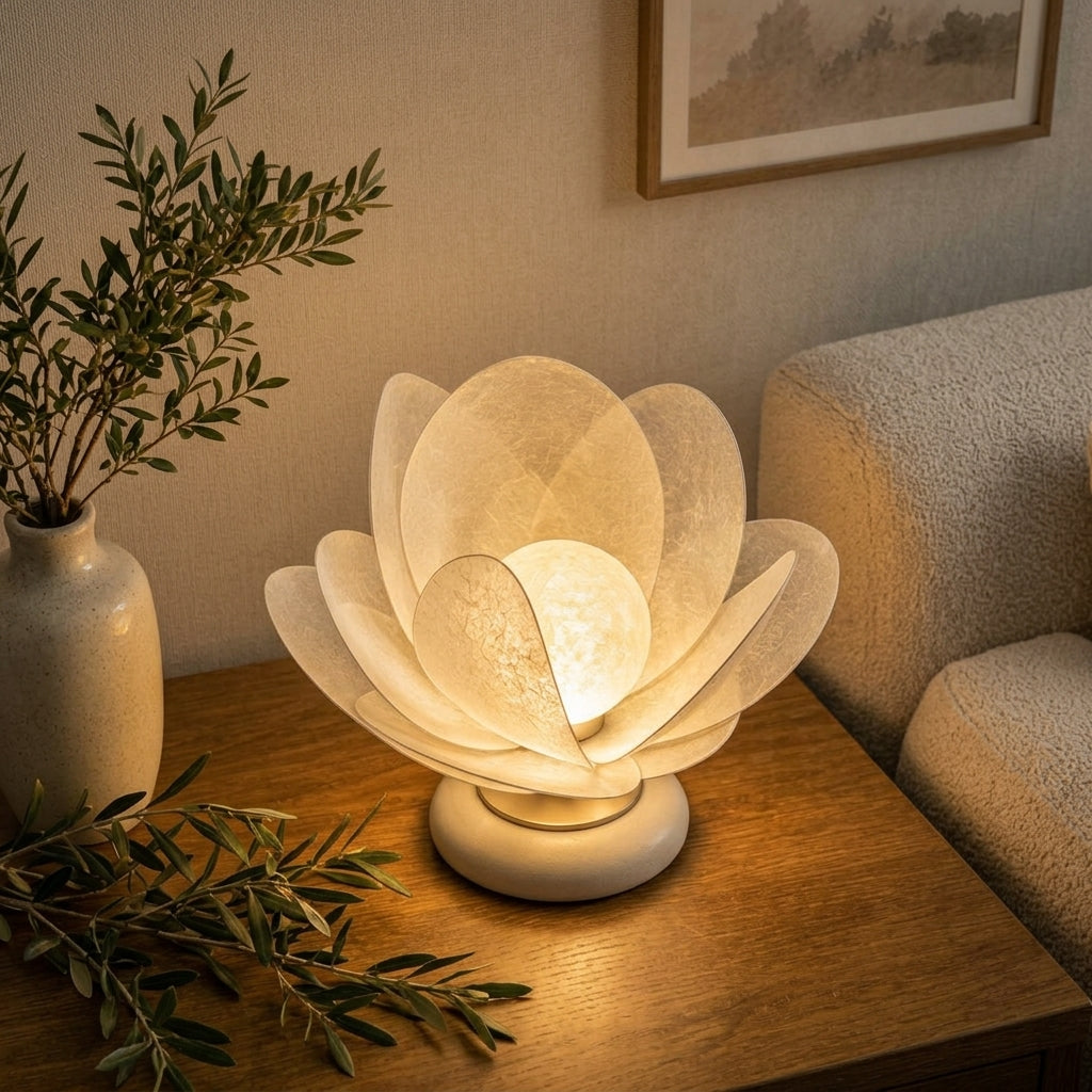 Nuvorly™ PetalGlow Sculptural Ambient Table Lamp – Artistic Bloom-Inspired Bedside Accent Light with Textured Petal Shade & Warm Cozy Glow
